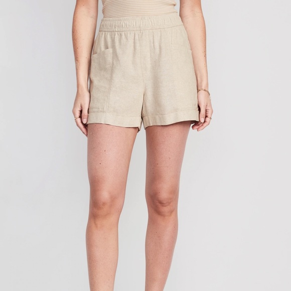NWT OLD NAVY High-Waisted Linen-Blend Utility Shorts -- 3.5-inch iFLAX Linen - Picture 2 of 7